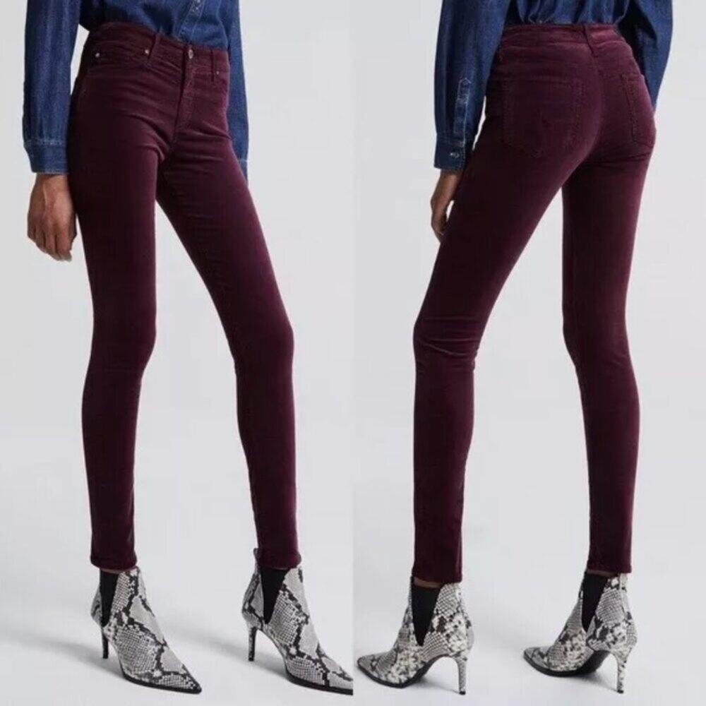 AG Adriana Goldschmied Farrah Burgundy Velvet High Rise Skinny Pants